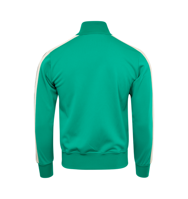 Image 2 of 2 - GREEN - PALM ANGELS Classic Logo Track Jacket featuring rib knit stand collar, hem, and cuffs, zip closure, logo embroidered at chest, zip pockets and striped trim at sleeves. 100% polyester. Made in Italy. 