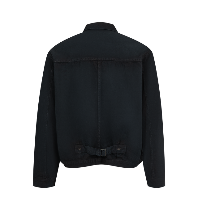 Image 2 of 2 - BLUE - A.Presse Men's 1st Type Denim Jacket is crafted from 13 oz indigo denim and inspired by the iconic S213 Type 1 denim jacket. Finished with original tack buttons, the jacket undergoes multiple hand-applied processes to recreate the appearance of aged vintage black denim, resulting in unique variations in texture, color, and distressing. Main Material: 100% Cotton. Fabric: 13 oz Red-Selvedge Indigo Denim. Hardware: Original Tack Buttons. 