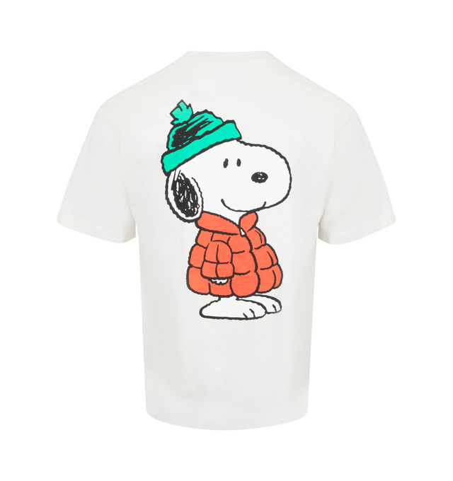 Image 2 of 2 - WHITE - Market Peanuts Puffer T-Shirt in garment-dyed soft cotton, featuring a relaxed fit, ribbed crewneck and Peanuts graphic at the chest and back. 100% Cotton. 