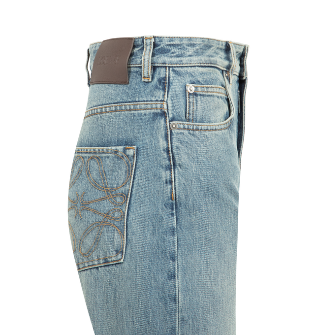 Image 3 of 3 - BLUE - LOEWE Jeans in medium-weight cotton denim featuring anagram embroideries placed on the back pocket, regular fit, regular length, mid waist, straight leg, five pocket style and concealed zip fly. Cotton. Made in Italy. 