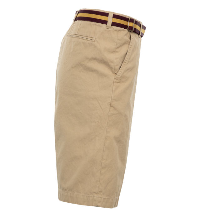 Image 3 of 4 - BROWN - DRIES VAN NOTEN Belted Long Shorts featuring a striped belt at the waist, mid-rise, sits high on hip, button and zip fly, belt loops, side slip pockets, back welt pockets, straight legs and cropped fit. 100% cotton. Made in Romania. 