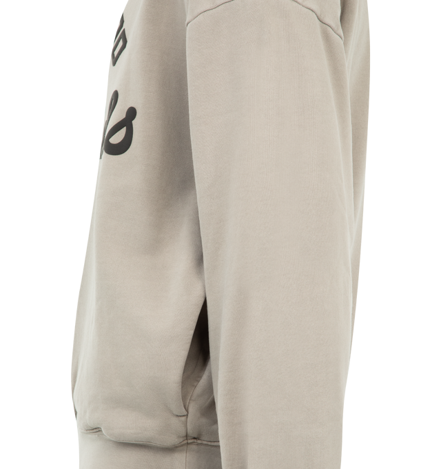 Image 3 of 3 - BROWN - FEAR OF GOD ESSENTIALS Training 90s Crewneck Sweatshirt featuring cotton 390GSM fleece, pigment dyed, puff-printed Fear of God Essentials training logo is branded on the front, rib-knit collar, cuffs, waist-hem and Essentials signature label at the back collar. 100% cotton. 