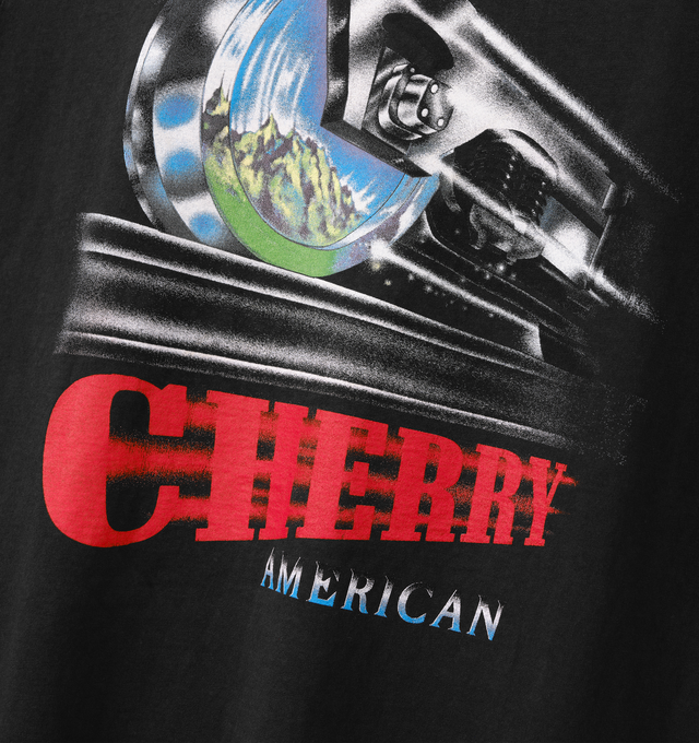 Image 4 of 7 - BLACK - Cherry LA Men's Railroad Boxy Pocket T-Shirt is crafted from cotton and features a boxy-fit silhouette with a classic crew neckline and chest pocket. Designed with screen-printed artwork at the chest pocket and back, this everyday essential combines relaxed proportions with vintage-inspired graphic styling. Main Material: Cotton. Made in Los Angeles, California. 