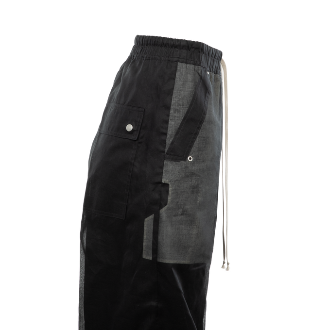 Image 3 of 3 - BLACK - RICK OWENS Wide Bela Pants featuring drawstring elastic waist, zip front, side pocket, back patch pockets, panel on front and wide leg. 100% cotton. Made in Italy. 
