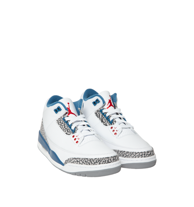 Image 2 of 5 - MULTI - Men's Air Jordan 3 Retro Sneakers feature a genuine and synthetic leather upper with signature Elephant Print overlays and a mid-top silhouette for a timeless heritage look. These lifestyle sneakers combine encapsulated Air-Sole cushioning, a polyurethane midsole, and a durable rubber outsole for responsive comfort, lasting support, and reliable traction. Main Material: Genuine and Synthetic Leather. Midsole: Polyurethane with Encapsulated Air-Sole Unit. Sole: Rubber.  