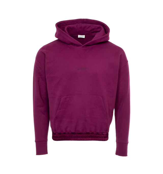 Image 1 of 3 - PINK - SAINT LAURENT Hoodie featuring tonal logo embroidered on chest, kangaroo pocket, fixed hood, rubbed cuffs and shirred hem. 100% cotton.  