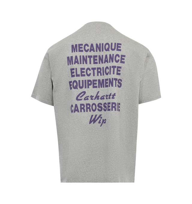 Image 2 of 2 - GREY - CARHARTT WIP Machanics T-Shirt featuring lightweight cotton jersey, rib knit crewneck, short sleeves and printed at front and back. 100% cotton. Made in Bangladesh. 