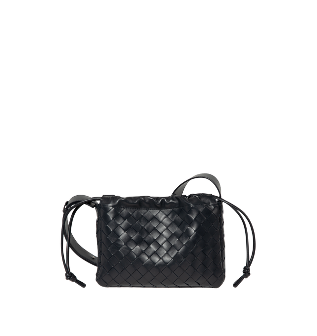 Image 1 of 3 - BLACK - Bottega Veneta Men's Dustbag Bike Pouch is crafted in Intrecciato calf leather with drawstring closure and adjustable cross-body strap with one main compartment. Drawstring and magnetic closure, Adjustable cross-body strap, Hardware: Silver finish, Lining: Nylon. Made in: Italy 