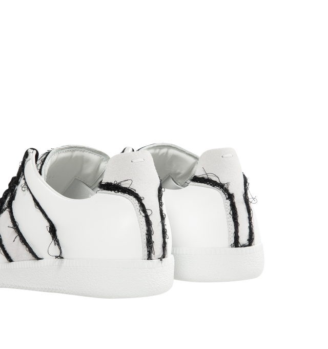 Image 3 of 5 - WHITE - MAISON MARGIELA Replica Sneaker featuring smooth calf leather, distressed embroidery threads that trace the outline of each seam, lace up closure and white stitch appears at the back.? 100% calf leather. Sole: 100% rubber. 