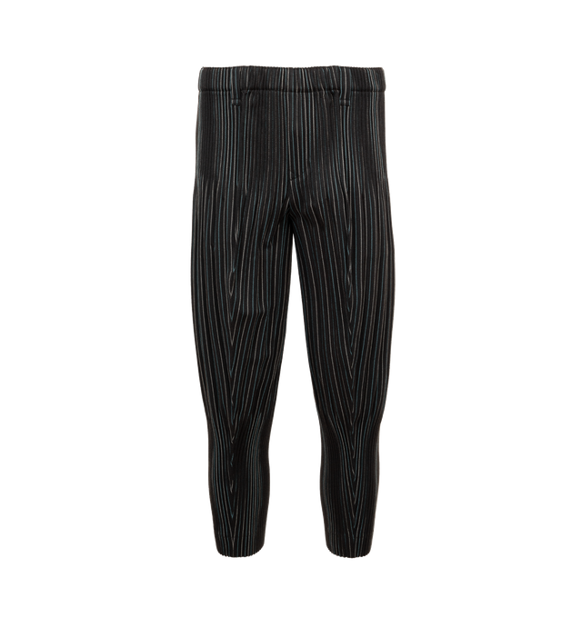BROWN - ISSEY MIYAKE TWEED PLEATS PANTS featuring a slim, tapered leg, full-length hem, center seam detail, elastic waistband and two pockets. 100% polyester.