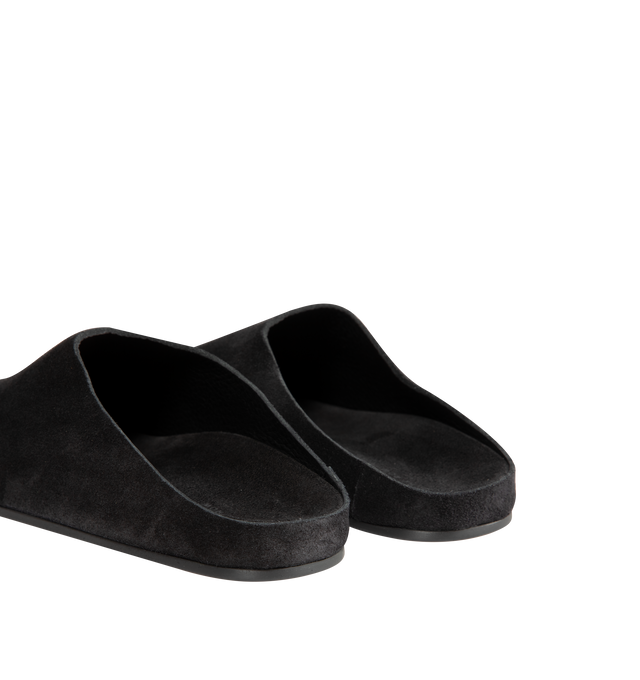 Image 3 of 4 - BLACK - The Row Women's Hudson Slide in Suede featuring relaxed slip-on shoe in natural suede with round toe, contoured footbed, and rubber sole. 100% calfskin leather. Rubber sole. Made in Italy. 