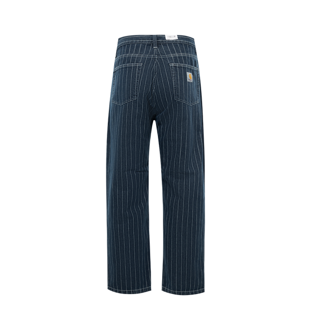 Image 2 of 3 - BLUE - CARHARTT WIP Orlean Stripe Jeans featuring durable nonstretch denim, faded wash with allover stripes, zip fly with button closure and five-pocket style. 100% cotton. 
