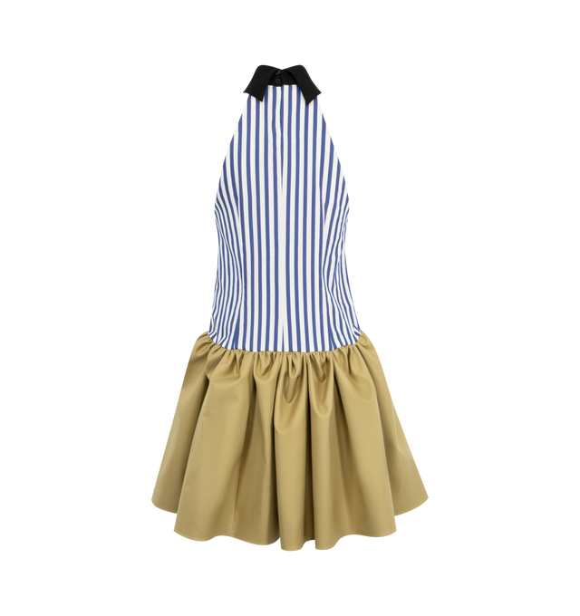 Image 2 of 2 - BLUE - ROSIE ASSOULIN Fifi Striped Mini Dress featuring regular fit, sleeveless, collared mockneck, gathered skirt hem, concealed zipper fastening and unlined. 55% viscose, 45% cotton. 