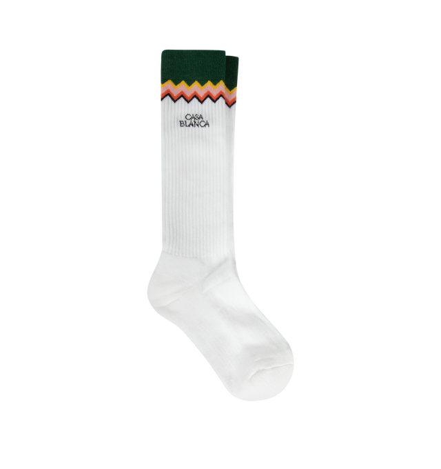 WHITE - CASABLANCA Ribbed Socks featuring intarsia-knit logo, calf-length and stretch-cotton. 80% cotton, 17% polyamide, 3% spandex/elastane.