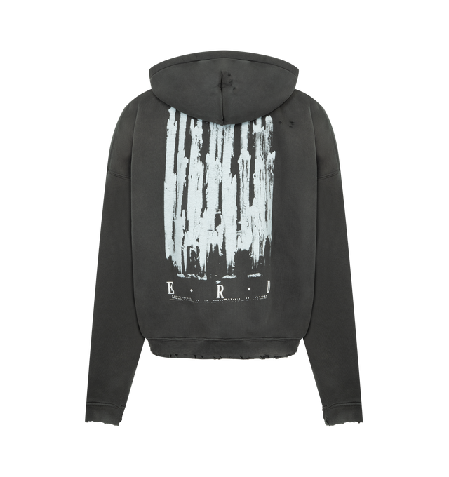 Image 2 of 2 - BLACK - ENFANTS RICHES DEPRIMES Diaghilev's Grave Zip Up Hoodie featuring long-sleeve zip hooded sweatshirt, heavy weight brushed French terry, boxy drop-shoulder fit, a double-layer hood, a kangaroo pocket, rib-knit cuffs and waistband, patchwork printed artwork throughout, monogram branded hardware, a vintage wash process and distressing throughout. Made in the USA. 
