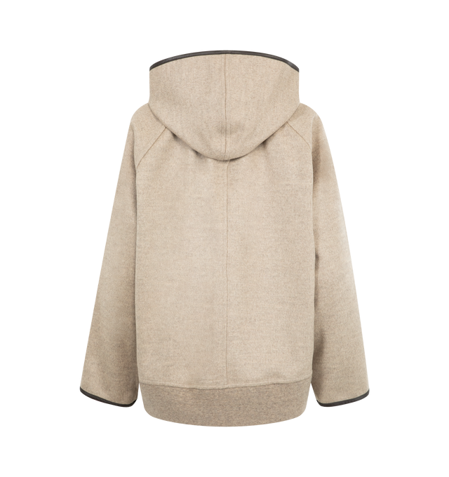 Image 2 of 3 - BROWN - BOTTEGA VENETA Double Face Wool Blouson featuring leather piping, double-face wool, hood, zipper closure, half lined and relaxed fit. 100% wool. Made in Italy. 