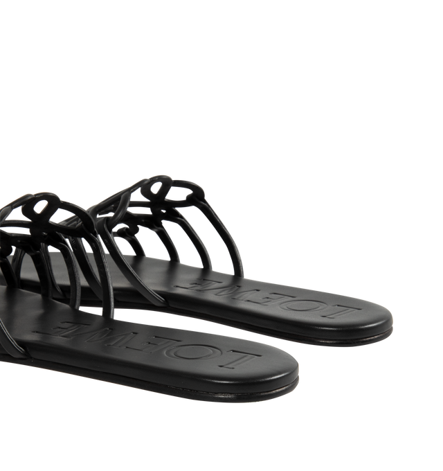 Image 3 of 4 - BLACK - Loewe Women's Slide in soft calfskin featuring a cut-out Anagram upper with hand-painted edges and hand-stitched seams, 5mm heel, embossed LOEWE on the insole, padded leather insole, rubber-injected island on the outsole. Calfskin leather. Made in Italy. 