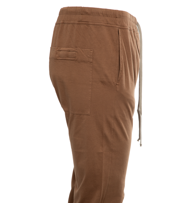 Image 3 of 4 - BROWN - DARK SHADOW Berlin Lounge Pants featuring drawstring at elasticized waistband, four-pocket styling, button-fly and raw edge at cuffs. 100% cotton. Made in Italy. 