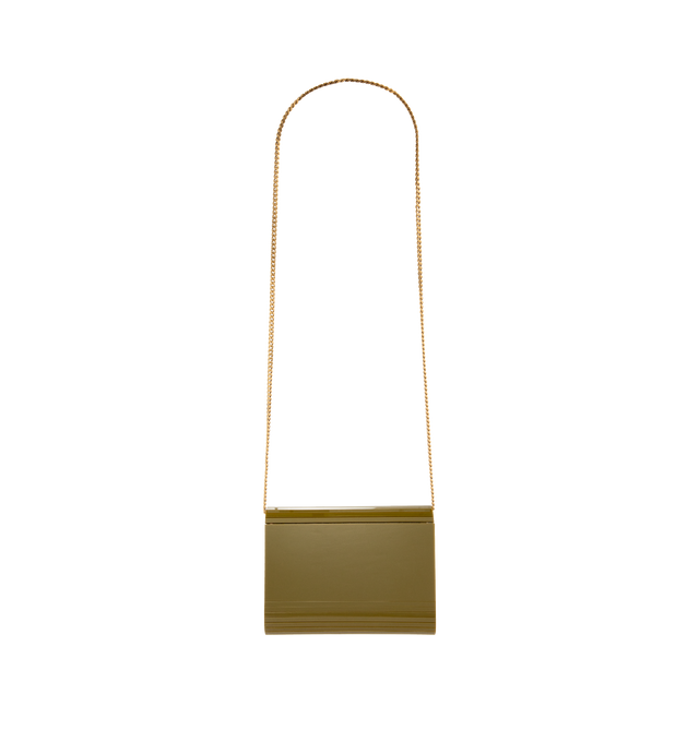 Image 2 of 3 - GREEN - SAINT LAURENT Vicky Minaudiere Bag in Plexiglass featuring a front flap decorated with the iconic CASSANDRE, a curb-chain strap for shoulder carry, leather lining, bronze-tone hardware, magnetic snap closure and one flat pocket. 18.5" x 5.3" x 1.6". Plexiglas. Made in Italy. 