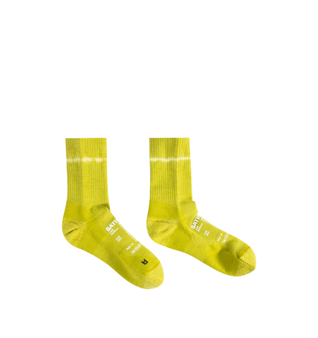 Image 2 of 3 - YELLOW - SATISFY Merino Nylon Tube Socks featuring jersey fabric, regular fit, printed detailing, tube sock design and mapped construction. 65% merino wool, 32% polyamide, 3% elastane. Made in Portugal. 