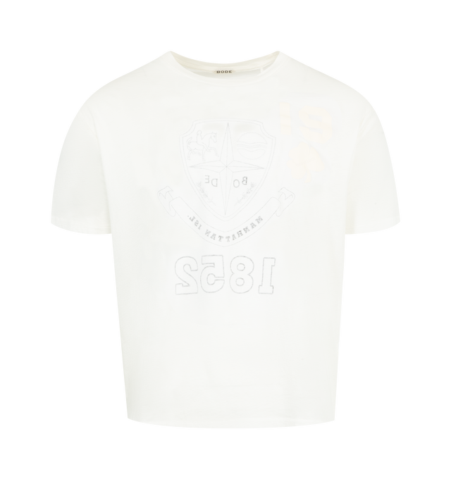 Image 3 of 3 - WHITE - BODE Reversible Crest Tee featuring printed on both sides and can be worn inside-out depending on the wearer's preference, short sleeves and crew neck. 100% cotton. Made in Portugal. 