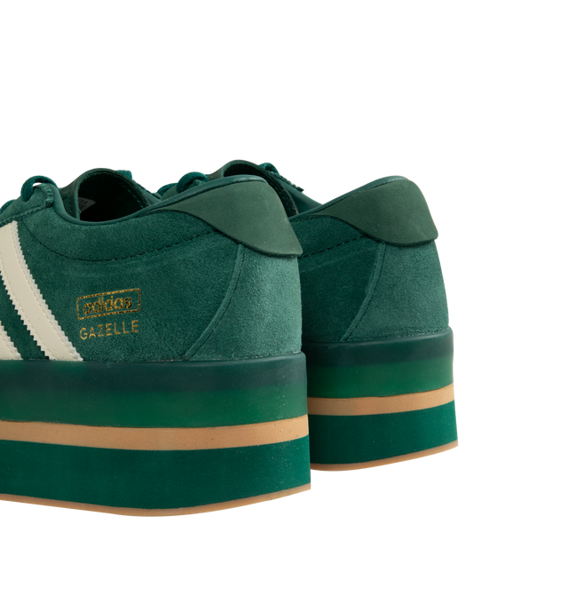 Image 3 of 5 - GREEN - Adidas Gazelle Stack lace-up platform sneakers featuring layers of moulded EVA in the midsole for an ultra-high platform, ssmooth leather upper, suede accents and semi-translucent foxing tape add retro appeal. 