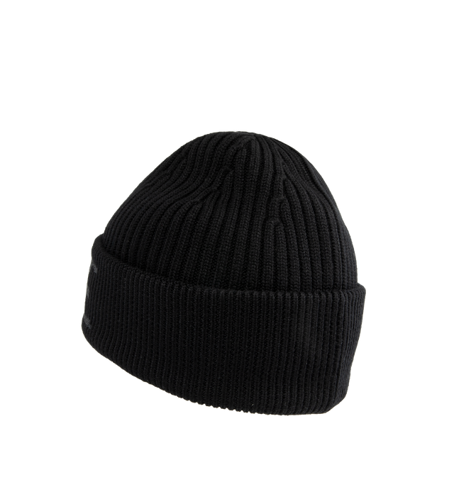 Image 2 of 2 - BLACK - Loewe Beanie crafted in medium-weight wool knitted rib featuring a turn-up cuff and blurred LOEWE embroidery. 