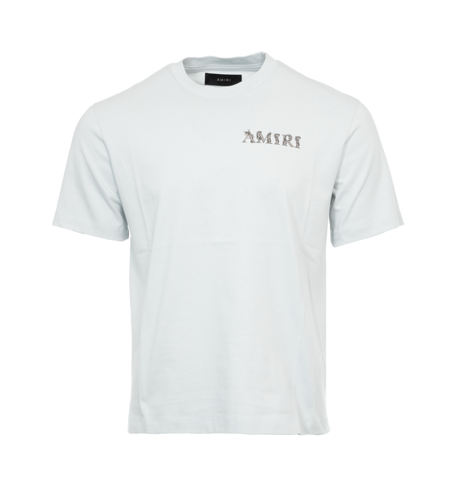 Image 1 of 4 - GREY - AMIRI MA Baroque Logo Tee featuring logo print at the chest, logo print to the rear, crew neck, short sleeves and straight hem. 100% cotton.  