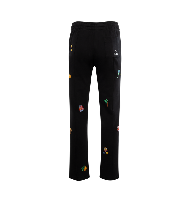 Image 2 of 3 - BLACK - CASABLANCA Elements En Crayon Embroidered Pintuck Joggers featuring elasticated drawstring waist, graphics and logo embroidery, two slip pockets, pintuck through legs and logo embroidery at back patch pocket. 100% organic cotton. 