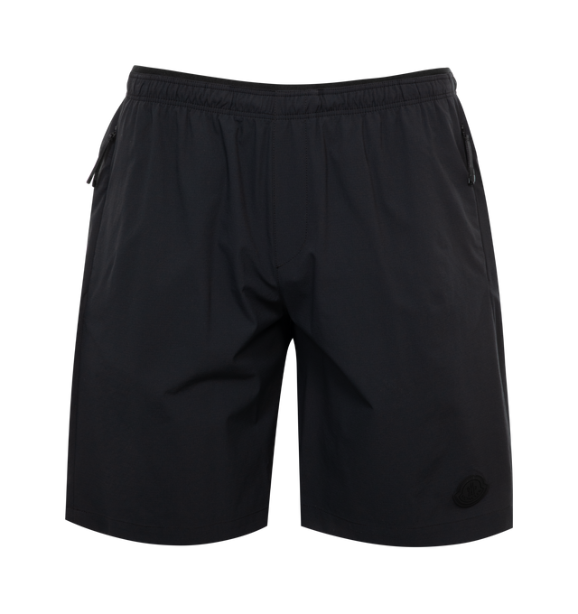 Image 1 of 3 - BLACK - MONCLER Ripstop Shorts featuring elastic waistband, zipped back pocket, metal eyelets and logo patch. 85% polyamide/nylon, 15% elastane/spandex. 