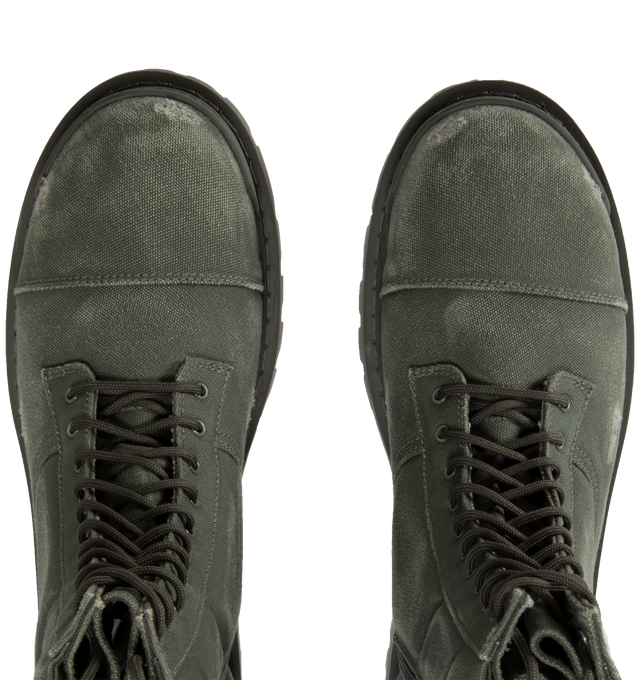 Image 4 of 4 - GREEN - BALENCIAGA Combat Strike Boot featuring cotton canvas, lace-up boot, extra round toe, washed and worn-out effect, 20mm arch, inner zip, visible top-stitching, 11 eyelets lace-up vamp, thick toothed rubber outsole and Balenciaga logo in the front and in the back. Made in Italy. 