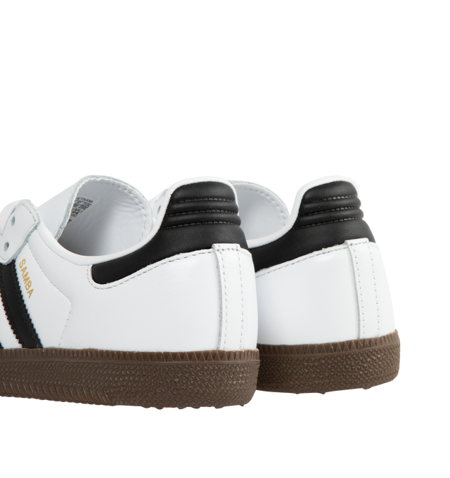 Image 3 of 5 - WHITE - ADIDAS Samba Classic Sneakers are a lace-up style with suede overlays, synthetic leather uppers, lightweight EVA midsole, and gum rubber outsoles. Unisex style in men's sizes. 