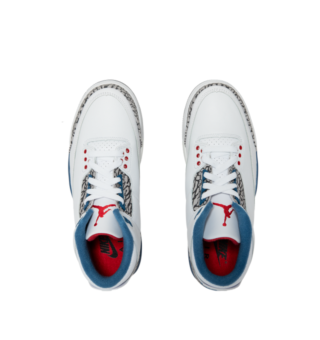 Image 5 of 5 - MULTI - Men's Air Jordan 3 Retro Sneakers feature a genuine and synthetic leather upper with signature Elephant Print overlays and a mid-top silhouette for a timeless heritage look. These lifestyle sneakers combine encapsulated Air-Sole cushioning, a polyurethane midsole, and a durable rubber outsole for responsive comfort, lasting support, and reliable traction. Main Material: Genuine and Synthetic Leather. Midsole: Polyurethane with Encapsulated Air-Sole Unit. Sole: Rubber.  