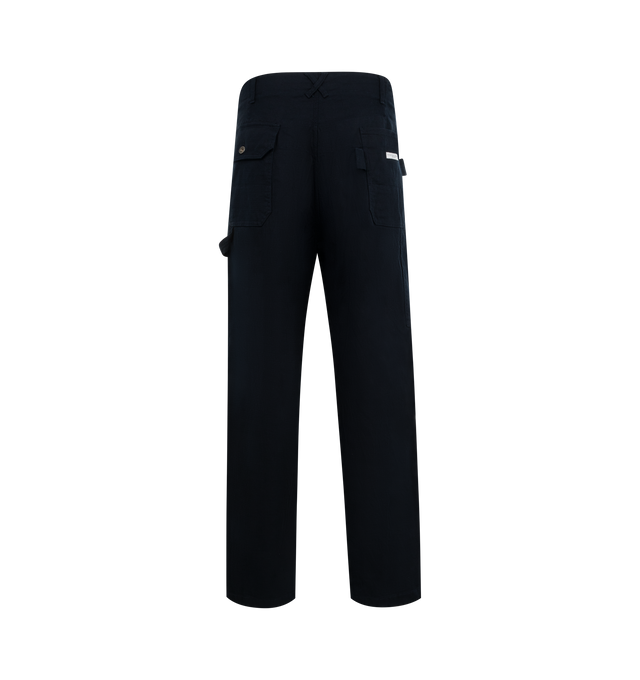 Image 2 of 3 - NAVY - ENGINEERED GARMENTS Painter Trousers featuring belt loops, four-pocket styling, zip fly and button closure, patch pocket at outseam, hammer loop at outseam and loops and logo patch at back pocket. 90% cotton, 10% linen. Made in United States. 