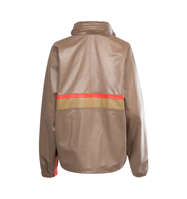 Image 2 of 5 - BROWN - THE ROW Jilly Jacket featuring soft nappa leather with convertible hood that folds into collar, drawstring at hood and hem, stand collar, zip closure, welt pockets, elasticized cuffs and zippered side welt pockets. 100% calfskin leather. Lined in 100% cashmere. Made in Italy. 