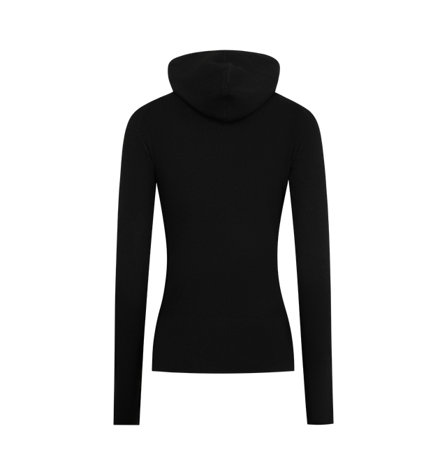 Image 2 of 2 - BLACK - FEAR OF GOD ESSENTIALS Long Sleeve Hooded Rib Top featuring poly-nylon rib knit, fitted, a hood, long sleeves and a Fear of God Essentials label positioned at the back. 88% polyester, 12% nylon rib knit. 