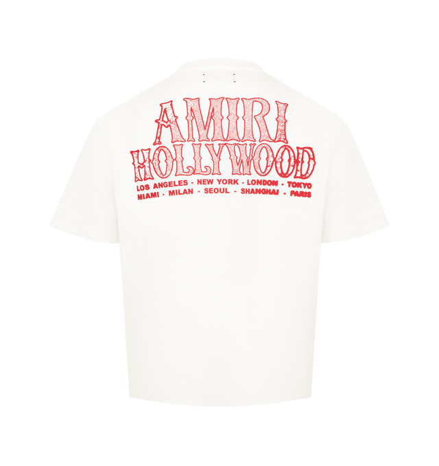 Image 2 of 2 - WHITE - AMIRI Hollywood City Tee featuring round neck, chest logo, back graphic print, short sleeves, straight hem and tonal stitching. 100% cotton.  