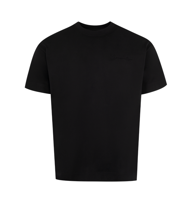 Image 1 of 2 - BLACK - GIVENCHY Logo T-Shirt featuring short-sleeves, crew neck, GIVENCHY signature embossed on the chest and classic fit. 100% cotton. Made in Portugal. 