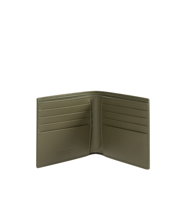 Image 2 of 3 - GREEN - Bi-Fold Wallet featuring intrecciato leather, eight card slots, two bill compartments and two additional pockets. Calfskin. Made in Italy. 