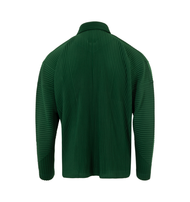 Image 2 of 2 - GREEN - ISSEY MIYAKE MC August Shirt featuring a relaxed, boxy fit with a classic collar, button down closure and long sleeves. 100% polyester. 