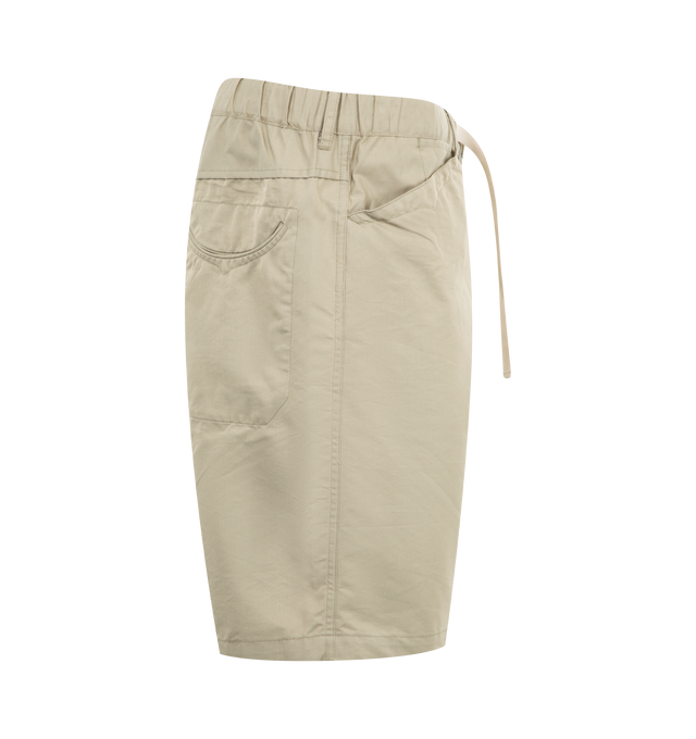 Image 3 of 3 - NEUTRAL - POST O'ALLS E-Z Chinois De Luxe Shorts featuring drawstring and elastic waist, button closure, two front pockets and one back pocket. 100% cotton. Made in Japan. 