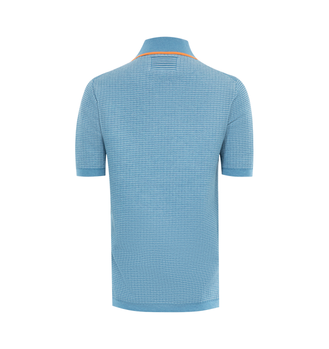 Image 2 of 2 - BLUE - GUEST IN RESIDENCE Textured Polo featuring three button placket, short sleeves, two toned textured stripes and polo collar with contrast color tipping. 100% cotton.  