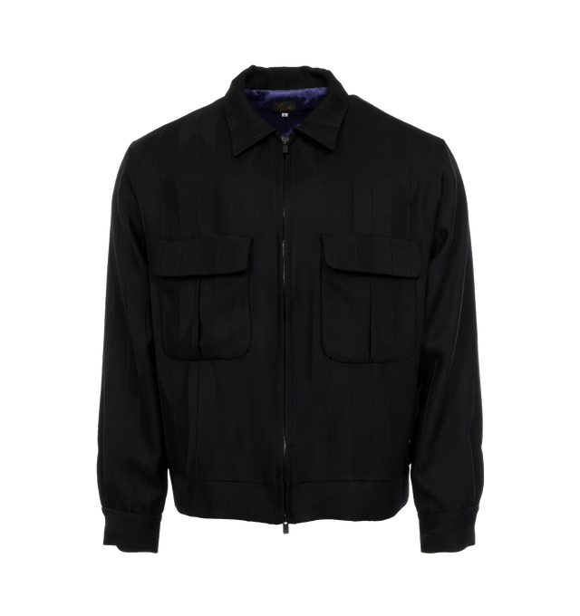 BLACK - NEEDLES Sport Jacket Wool Jacquard featuring two large flap pockets, a double zip, boxy fit and a large collar. 100% wool. Made in Japan.