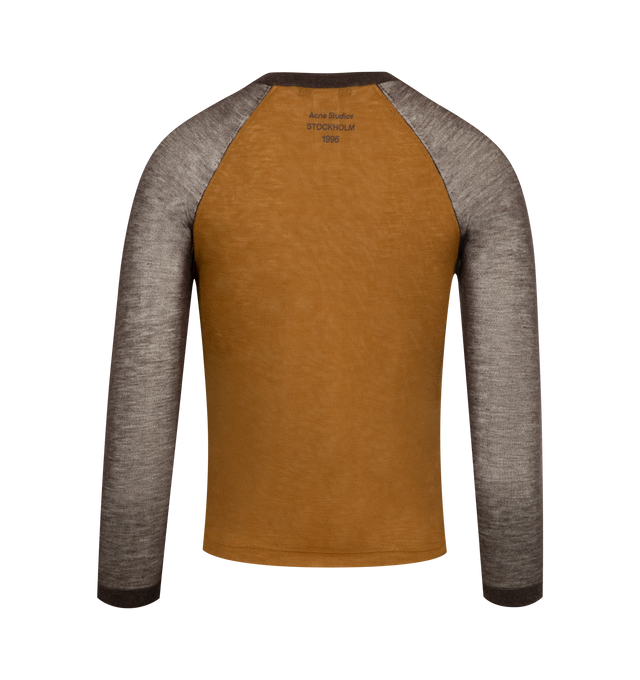 Image 2 of 2 - BROWN - ACNE STUDIOS Knit Sweater featuring crew neck, long sleeves, logo on back and contrasting sleeves. 