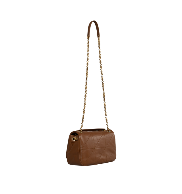 Image 2 of 4 - BROWN - SAINT LAURENT Jamie 4.3 Small in Lambskin featuring quilted topstitching, adjustable sliding strap, one flap pocket at back and snap closure with inner ties. 9.8 X 6.3 X 2.8 inches. 100% lambskin.  