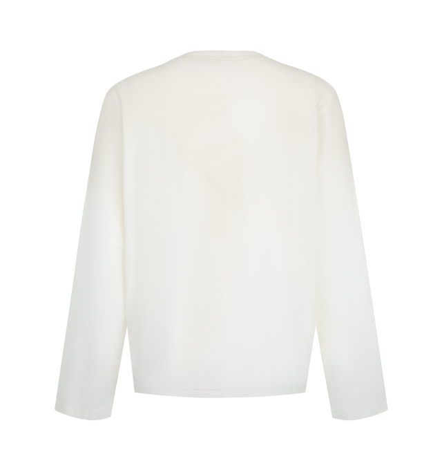 Image 2 of 2 - WHITE - Acne Studios Men's Sprayed 1996 Logo T-Shirt is crafted from a cotton-blend jersey and features a relaxed unisex silhouette with a vintage-inspired sprayed finish. Designed with a ribbed crew neckline, distressed detailing, and a spray-effect Acne Studios Stockholm 1996 logo at the chest that creates a worn-in aesthetic. Main Material: 85% Organic Cotton, 15% True Hemp. Made in Portugal. 