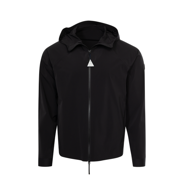 Image 1 of 3 - BLACK - MONCLER Kurz Jacket featuring bi-stretch lightweight nylon, hood, zipper closure, zipped pockets, elastic hem and cuffs and logo patch. 80% polyamide/nylon, 20% elastane/spandex. 