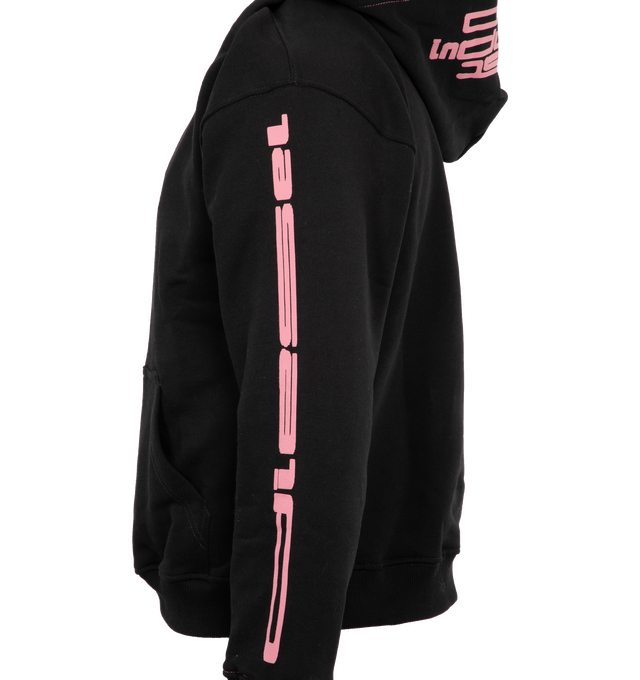 BLACK - DIESEL S-Boxt Hood N5 Sweatshirt featuring black and white patch on the front, a pink logo print on the hood, a kangaroo pocket as well as long sleeves and ribbed trims on the bottom hem and cuffs. 100% cotton.