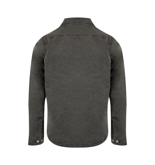 Image 2 of 3 - GREY - Rick Owens DRKSHDW Men's Brad Jacket is crafted from stone-washed cotton canvas and features a straight fit, hip-length silhouette, five-button front closure, classic collar, diagonal welt pockets, and buttoned cuffs. Main Material: 100% Cotton.  