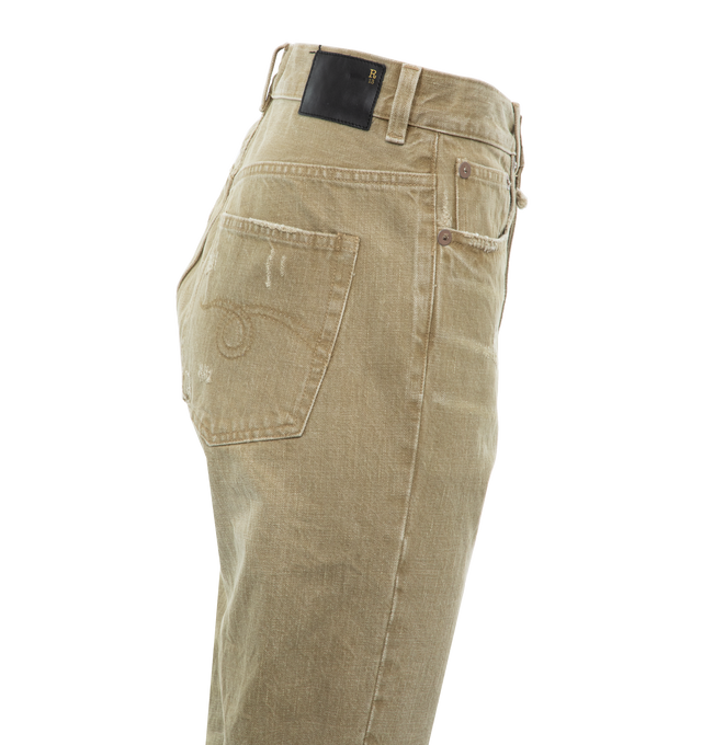 Image 2 of 3 - GREEN - R13 Tailored Drop Jeans featuring slouchy, drop-crotch fit, nonstretch denim, button fly and five-pocket style. 100% cotton. 